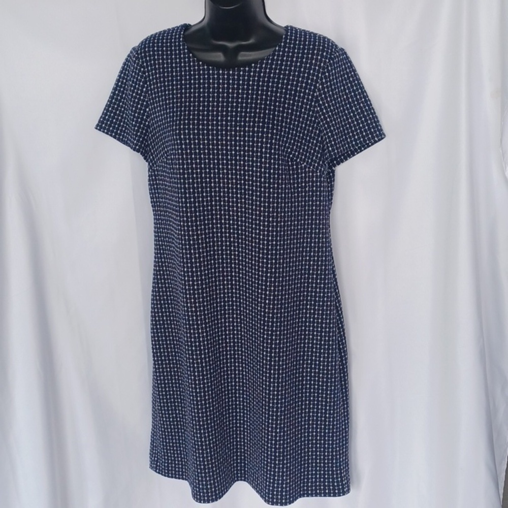 Calvin Klein Blue & White Sheath Dress Knee-Length Size 10, stretchy